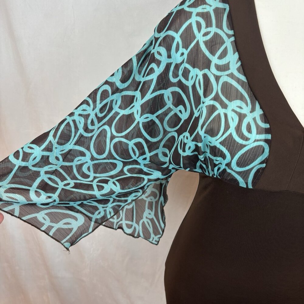 VTG Y2K Carrie Allen Women's Brown Blue Sheer BabyDoll Blouse Sz‎ Large Metallic - Picture 4 of 12